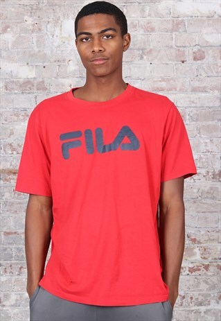 Vintage Fila Big Print Logo T-Shirt Red