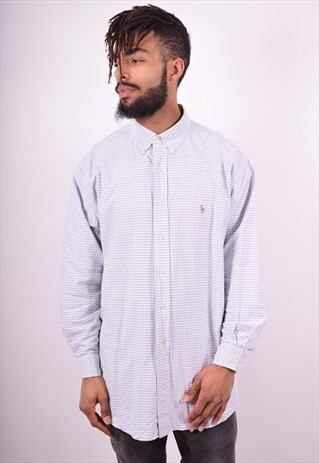RALPH LAUREN MENS VINTAGE SHIRT XL WHITE CHECK 90'S