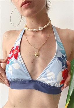 Vintage 00's Y2K Summer Blue Beach Swim Triangle Bikini Top