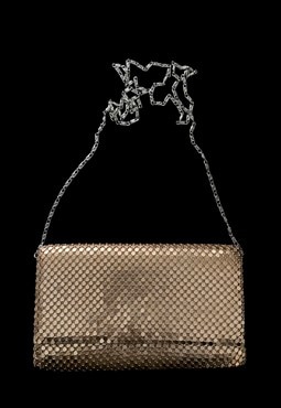90's Gold Bronze Chainmail Ladies Evening Handbag Clutch