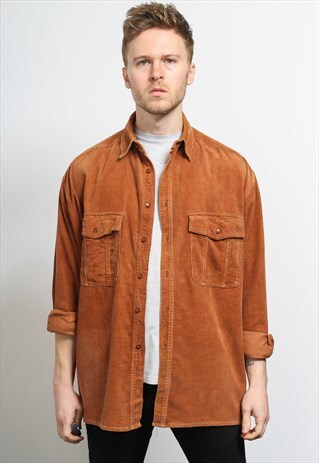 VINTAGE CORDUROY CORD SHIRT BROWN
