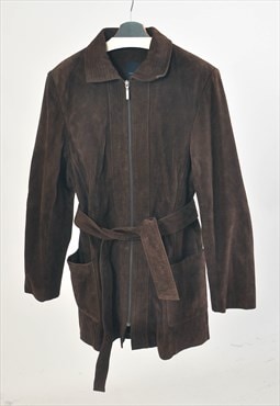 Vintage 00s suede leather Mac coat in brown