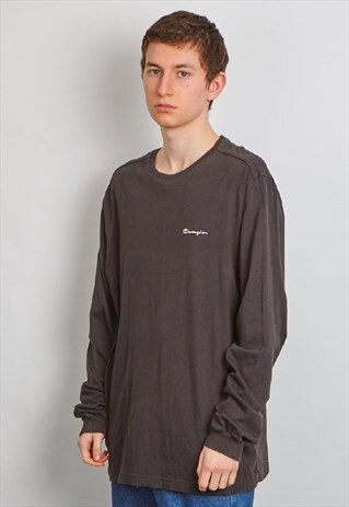 VINTAGE 90'S CHAMPION BLACK LOGO LONG SLEEVE T-SHIRT