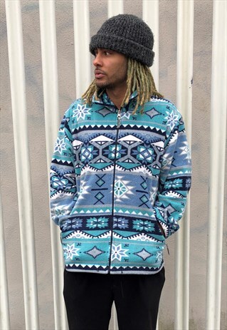 VINTAGE AZTEC BRIGHT FESTIVAL FLEECE SWEATSHIRT CARDIGAN