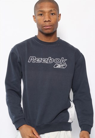 VINTAGE REEBOK BIG SPELL OUT LOGO SWEATSHIRT BLUE