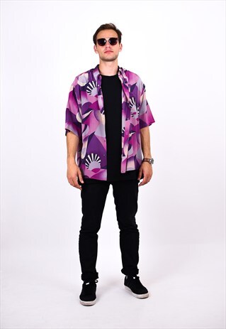 VINTAGE 90S ABSTRACT SHORT SLEEVE SILK SHIRT