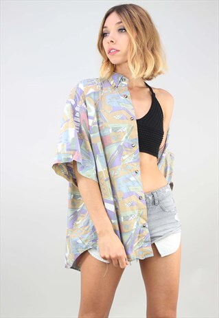 VINTAGE OVERSIZED SHORT SLEEVE PATTERNED SHIRT