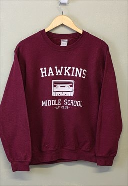 Vintage Hawkins School Sweatshirt Burgundy With Graphic 