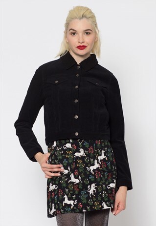BLACK CROPPED JACKET WITH FAUX SHERPA LINING