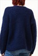 80S VINTAGE NAVY BLUE MOHAIR CASUAL CREW NECK SWEATER 5279