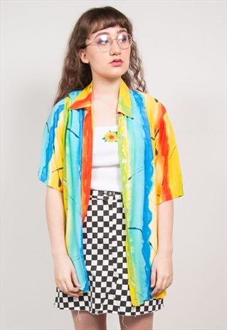 VINTAGE 90'S SHIRT MULTICOLOUR STRIPED PATTERN