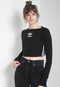 Vintage Adidas Womens Cropped T-Shirt Top Black
