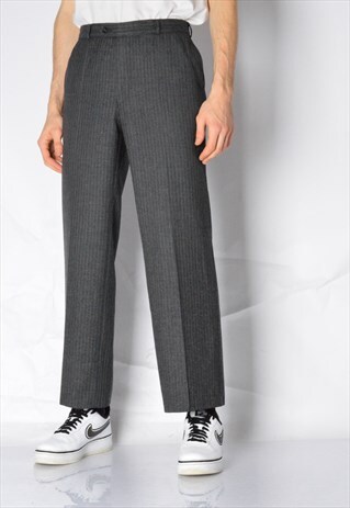VINTAGE 90S GREY STRIPED WOOL PANTS