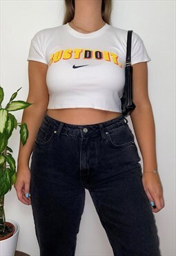 Vintage Reworked Nike White Spell Out Baby Tee Crop Top