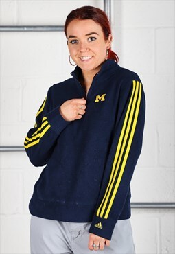 Vintage Adidas Fleece in Navy 1/4 Zip Sports Jumper Large