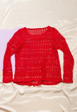 Vintage Jumper Y2K Crocheted Lace Top in Red