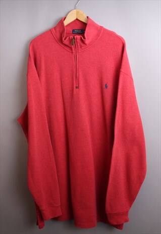 MENS VINTAGE PASTEL RED RALPH LAUREN QUARTER ZIP JUMPER