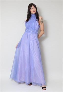 70's Vintage Ladiess Lilac Purple Sleeveless Maxi Dress