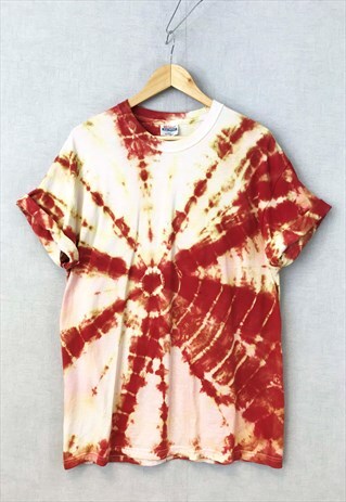 VINTAGE 90S TIE DYE TEE T-SHIRT BULLSEYE PSYCHEDELIC ORANGE