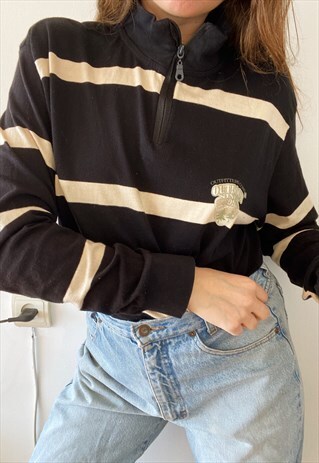 VINTAGE 90S STRIPED 1/4 ZIP SWEATSHIRT JUMPER PULLOVER