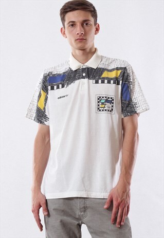 VINTAGE ADIDAS ORIGINALS TENNIS 90S WHITE PRINTED PATTERNED