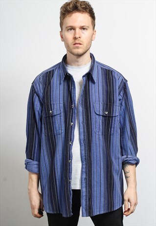 VINTAGE CORDUROY CORD STRIPED SHIRT