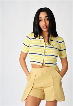 Yellow Drop Front Pocket High Waisted Shorts