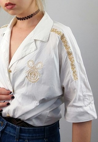 ROCCOBAROCCO VINTAGE GOLD EMBROIDERY WHITE SHIRT / BLOUSE