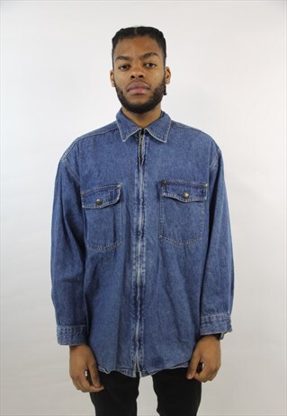 VINTAGE CAT 90'S ZIP-UP DENIM SHIRT