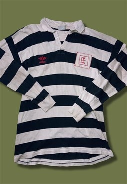 vintage black & white striped umbro polo rugby shirt 