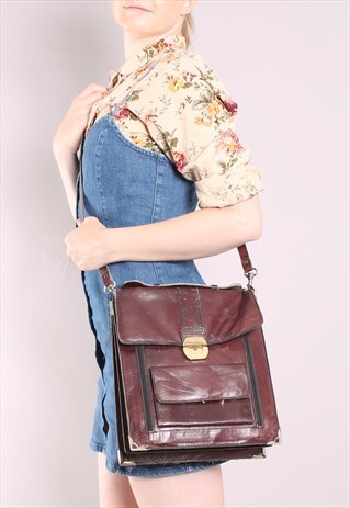 VINTAGE 60S MAROON LEATHER SATCHEL BAG