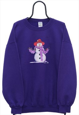 Vintage Snowman Graphic Purple Christmas Sweatshirt Mens