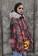 GRADIENT SPACE PRINT PARKA EMOJI PRINT BOMBER JACKET RED