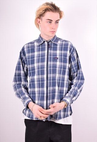 TOMMY HILFIGER MENS VINTAGE FLANNEL ZIP SHIRT MEDIUM 90'S