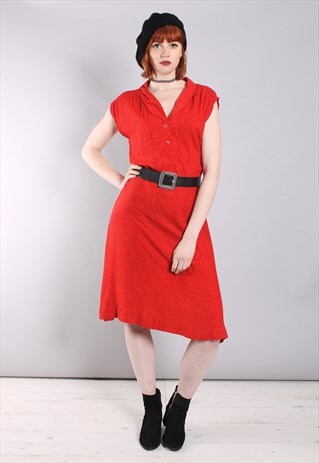 VINTAGE 60S PRINT PATTERNED MIDI DRESS