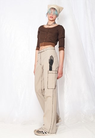 REWORKED VINTAGE CARGO TROUSERS Y2K HAND PAINTED PANTS