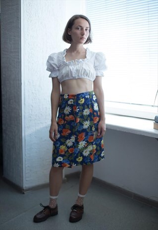 VINTAGE 80'S FLOWER PATTERNED A-LINE MIDI SKIRT