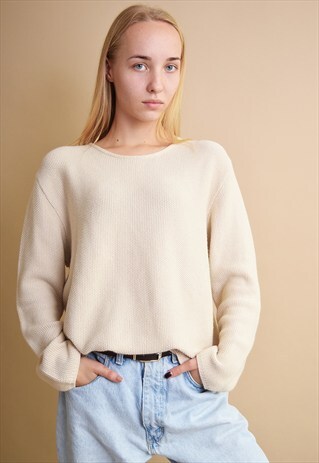 LOVELY 90'S RETRO MINIMALIST OFF -WHITE KNITTED JUMPER TOP