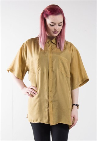 90'S MUSTARD OVERSIZE SILK BOYFRIEND SHIRT