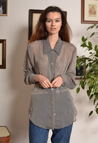 VINTAGE 90S SHEER MESH LONG SHIRT IN GREY