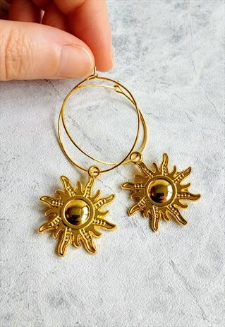 CELESTIAL SUN HOOP EARRINGS BRIGHT GOLD