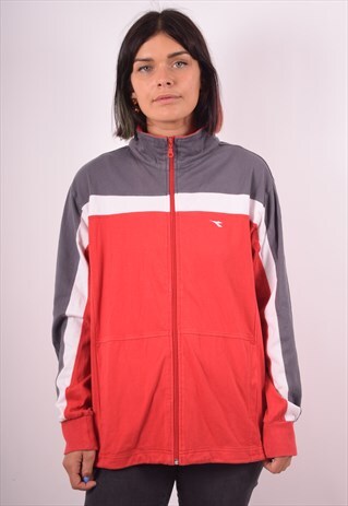 DIADORA WOMENS VINTAGE TRACKSUIT TOP JACKET LARGE RED 90S