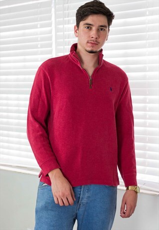 VINTAGE POLO RALPH LAUREN 1/4 ZIP JUMPER LOGO M 17.9