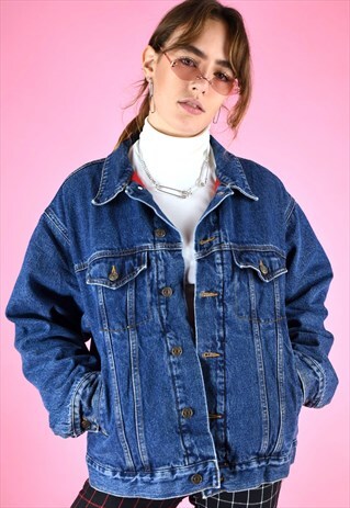 VINTAGE 90S DENIM JACKET IN BLUE WITH WARM RED LINING
