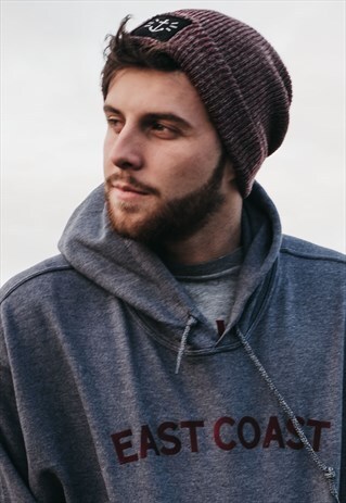 'ANCHOR' EMBROIDERED BEANIE HAT IN HEATHER DAMSON