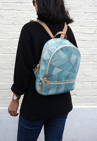 WOMEN'S SMALL GREEN & COPPER LEATHER BACKPACK/RUCKSACK