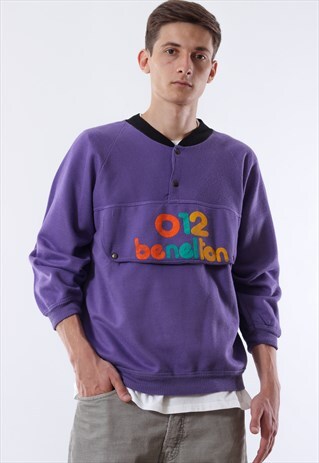 VINTAGE BENETTON PULLOVER 80S PURPLE BIG LOGO