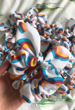 HANDMADE RAINBOW SCRUNCHIE WITH BOW GCHCHARITY