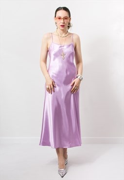 Satin slip dress Y2K minimalist nightgown purple women