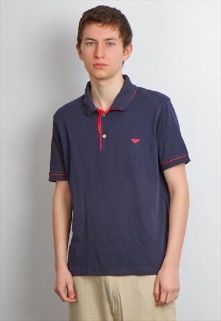 VINTAGE 90'S EMPORIO ARMANI NAVY BLUE POLO T-SHIRT